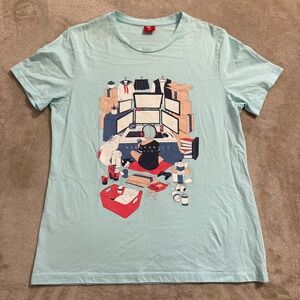 Bibisama Hikikomori Graphic T-Shirt Light Blue Anime Gamer Otaku Cotton Large